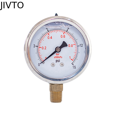 Dry 1/4" NPT Liquid Filled Water Pressure Gauge 2'' 50mm 15 Psi