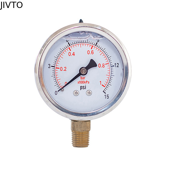 Dry 1/4" NPT Liquid Filled Water Pressure Gauge 2'' 50mm 15 Psi